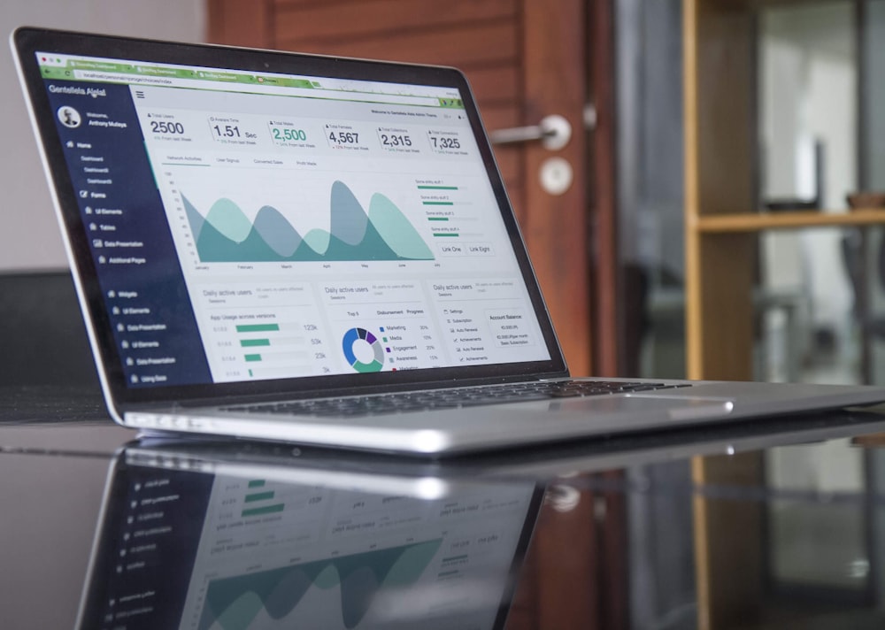 SEO analytics dashboard on a laptop measuring website search performance